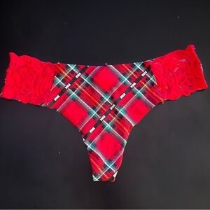 NWT PINK red plaid seamless no show thong